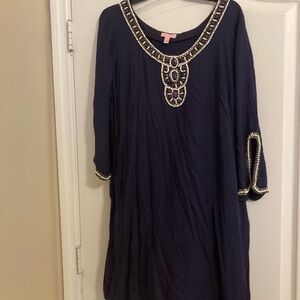 Elegant Lilly Pulitzer Navy Dress with Beaded Accents